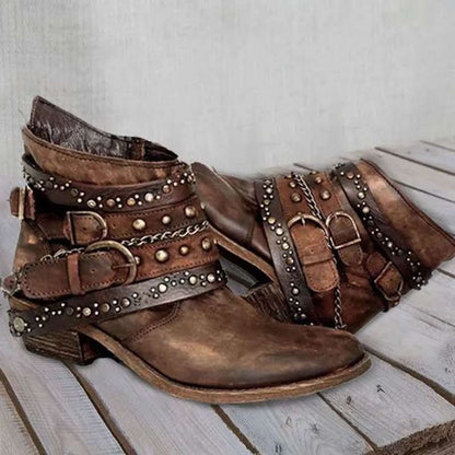 Autumn And Winter Thick Heel Large Size Belt Short Tube Single Boot Female.