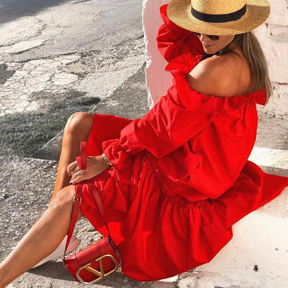 Fd106 Early Autumn 2021 New Pop-Up Dress Irregular Off-The-Shoulder Shoulder Skirt