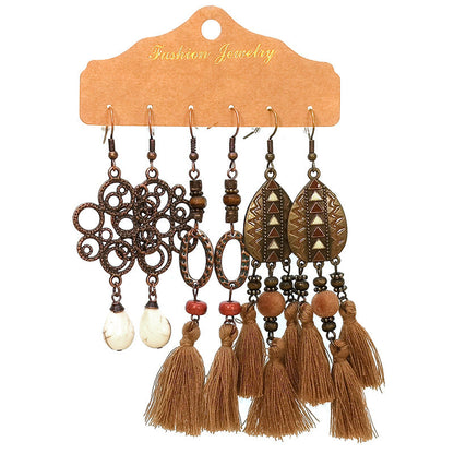 Bohemian Tassel Earrings Set Vintage Style Fashion Jewelry