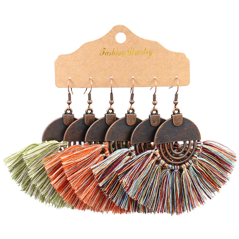 Bohemian Tassel Earrings Geometric Design Alloy Jewelry Set