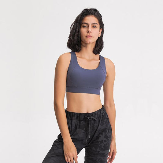 Double-Sided Single Grinding Sports Bra Cross Back Shockproof Upholstery High Intensity Sports Underwear