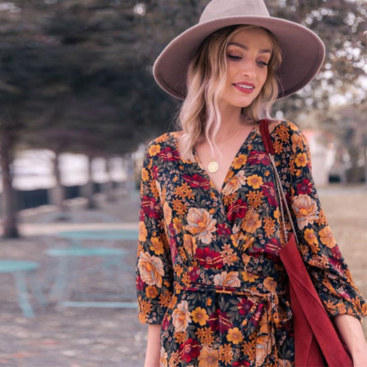 Dress Long Sleeve Printed Vintage Maxi Dress
