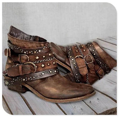 Autumn And Winter Thick Heel Large Size Belt Short Tube Single Boot Female.