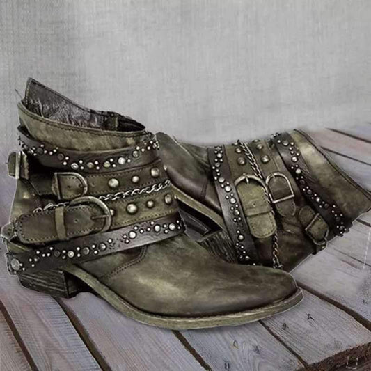 Autumn And Winter Thick Heel Large Size Belt Short Tube Single Boot Female.