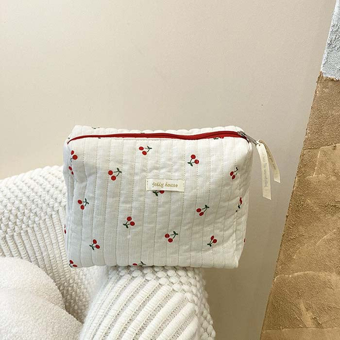 Cute Cherry Print Portable Make Up Bag