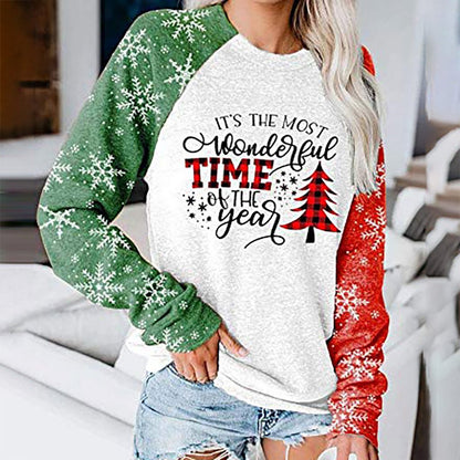 Christmas Women'S Snowman Small Tree Letter Print Long-Sleeved Set Headcoat