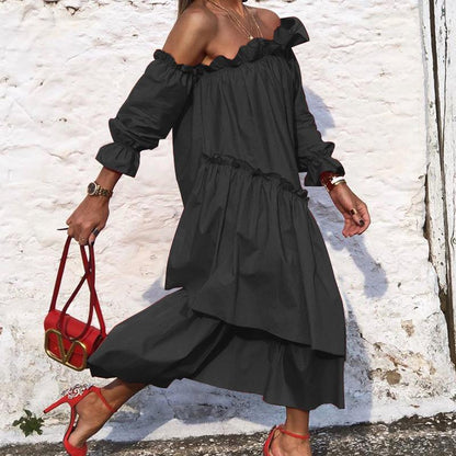 Fd106 Early Autumn 2021 New Pop-Up Dress Irregular Off-The-Shoulder Shoulder Skirt