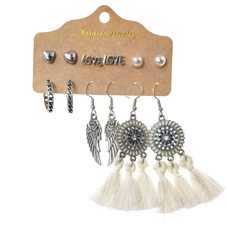 Bohemian Long Leaf Feather Earrings Set