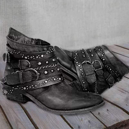 Autumn And Winter Thick Heel Large Size Belt Short Tube Single Boot Female.