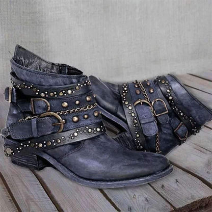 Autumn And Winter Thick Heel Large Size Belt Short Tube Single Boot Female.