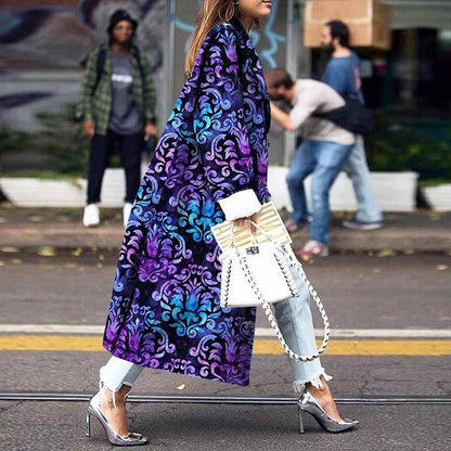 Long-Sleeved Printed Double-Row Button-Down Jacket With Long-Sleeved Cashew Blossom Windshield