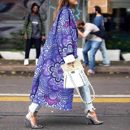 Long-Sleeved Printed Double-Row Button-Down Jacket With Long-Sleeved Cashew Blossom Windshield