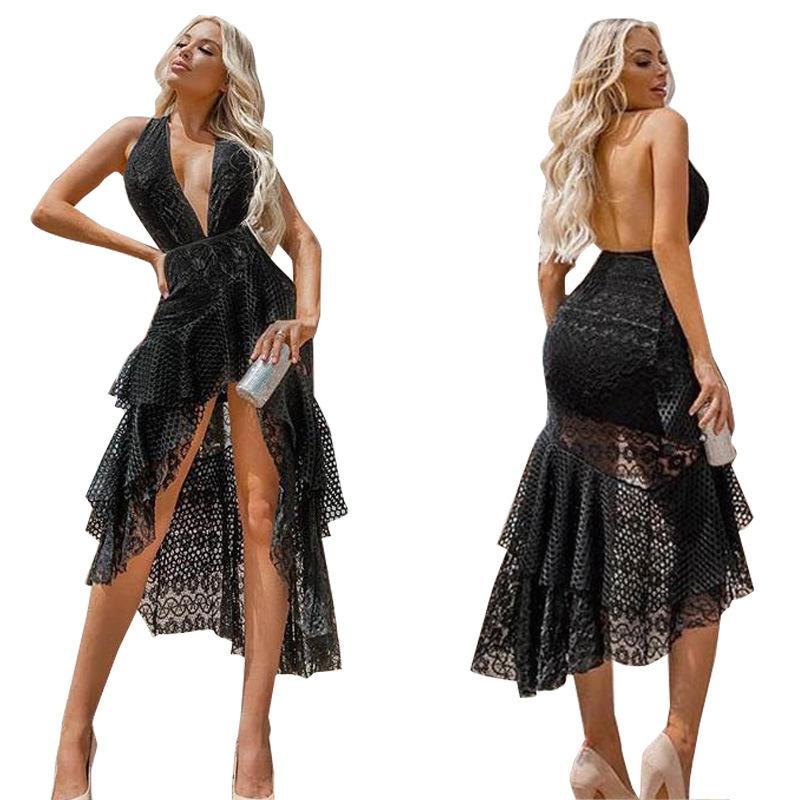 Women'S Dress Sexy Deep V Hanging Neck Back Dress.