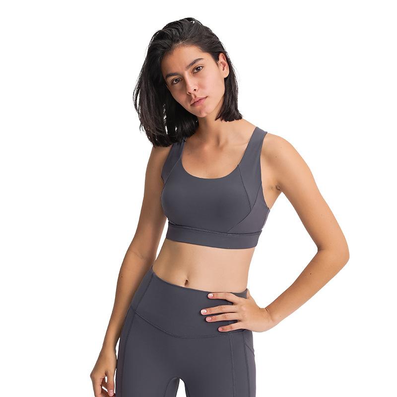 Double-Sided Single Grinding Sports Bra Cross Back Shockproof Upholstery High Intensity Sports Underwear