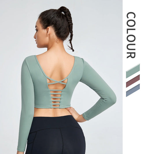 Tights Naked Long-Sleeved Yoga Top Sportswear Women'S Back Yoga Wea