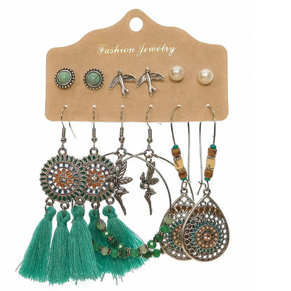 Bohemian Long Leaf Feather Earrings Set