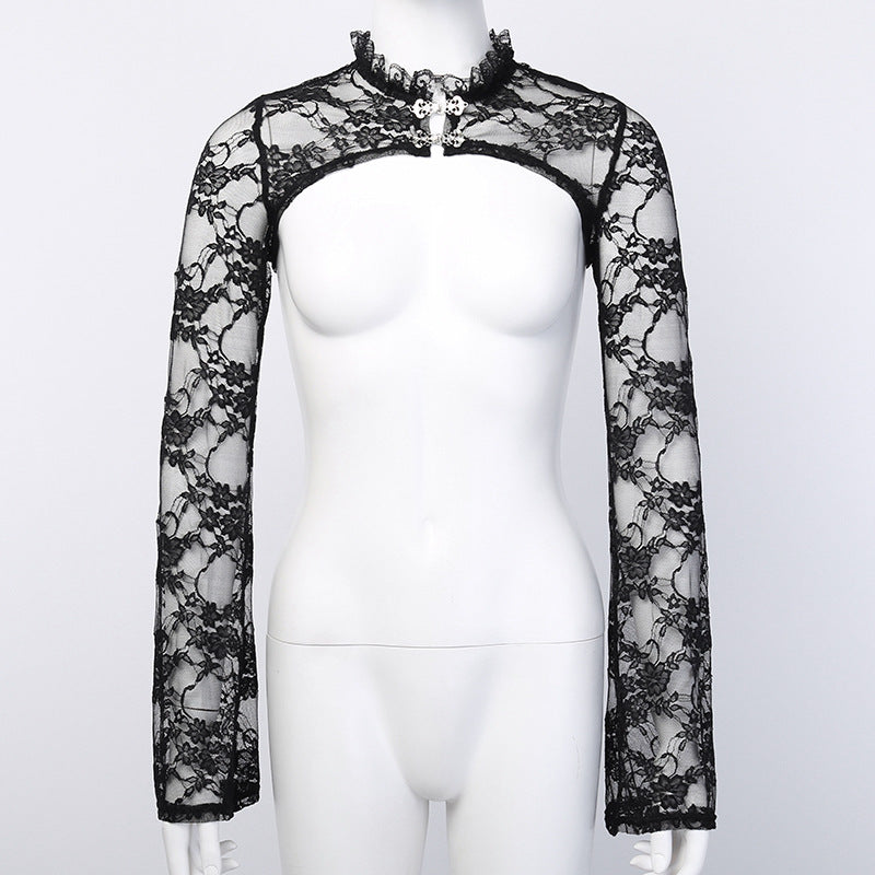 Sexy Lace-Accent Square Neck Short Sleeve Top