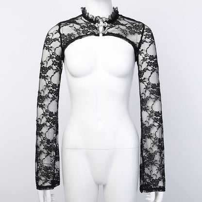 Sexy Lace-Accent Square Neck Short Sleeve Top