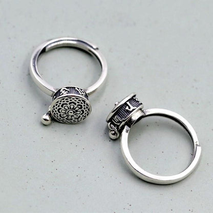 Retro Six Character Truth Words Ring Opening Simple Creative National Style Old Belief Amulet Rotating Ring