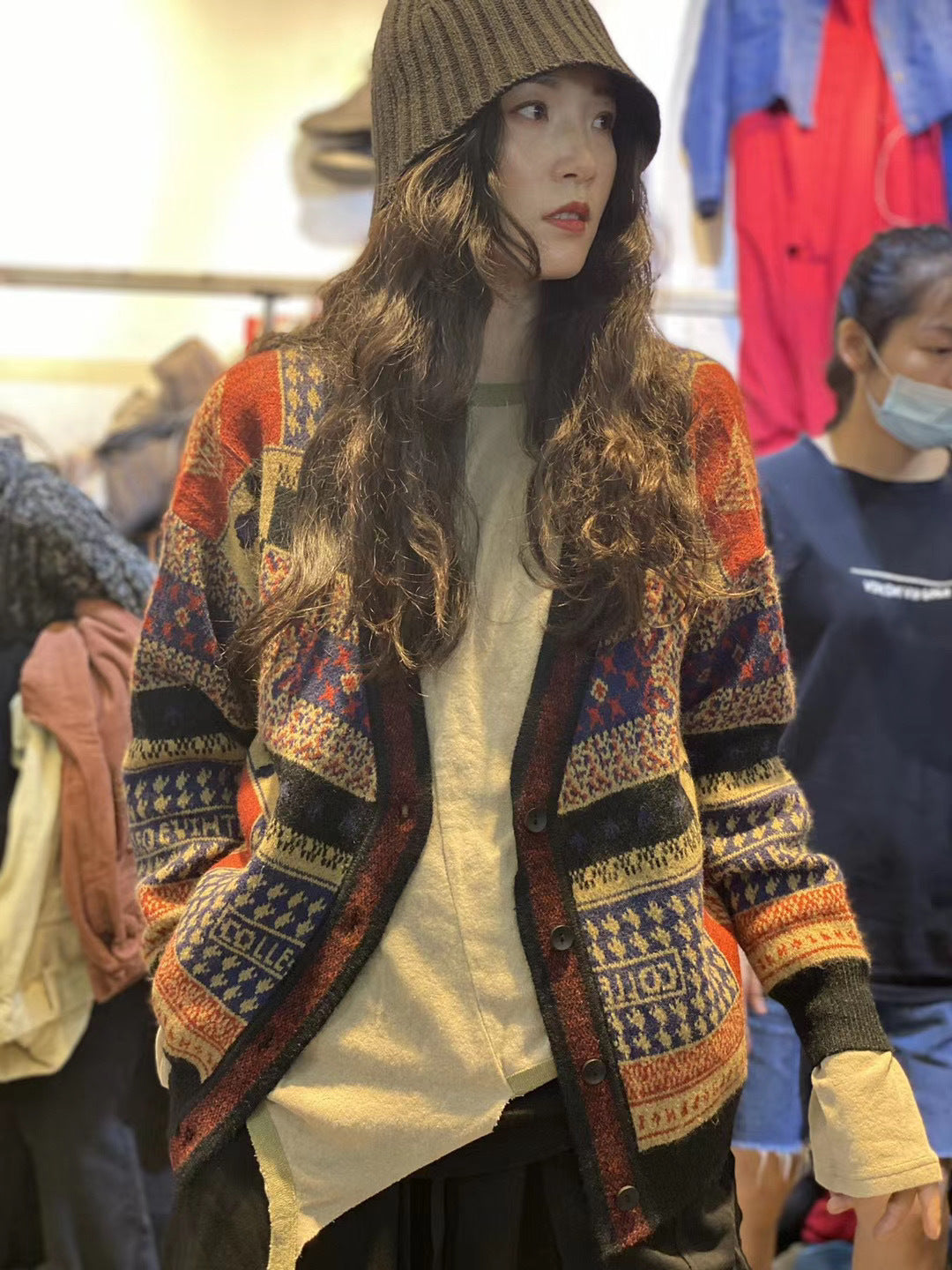 Pop Print Age Reduction Hybrid Sweater Cardigan Jacket Autumn Style