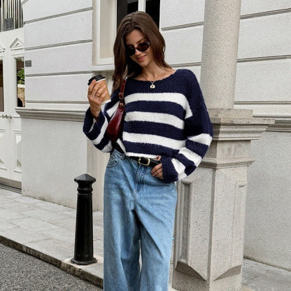 Striped Loose Fit Long Sleeve Sweater