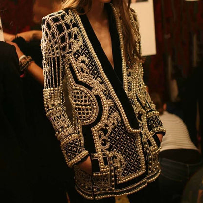 Vv-Neck Long-Sleeved Padded Suit Blouse With Bubble Print Women'S Clothing