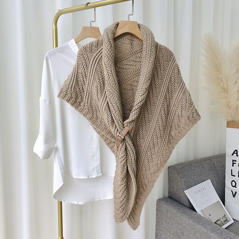 Split Triangle Solid Color Poncho Knit Scarf
