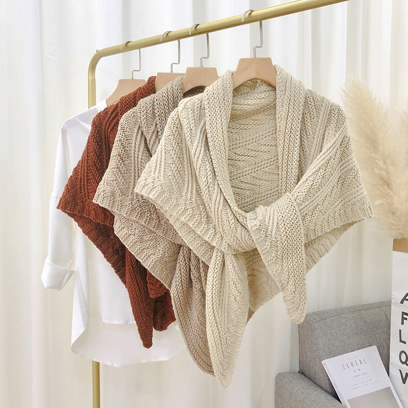 Split Triangle Solid Color Poncho Knit Scarf