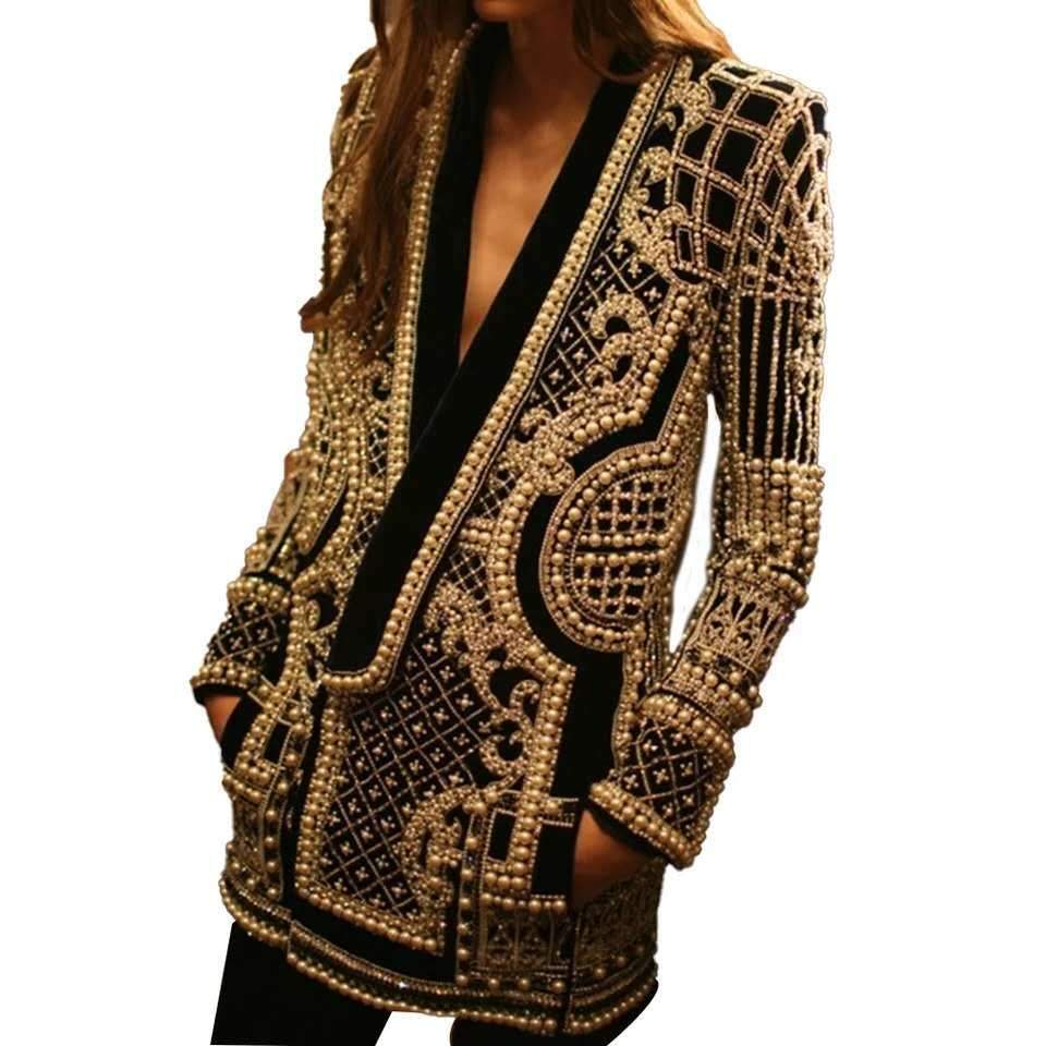 Vv-Neck Long-Sleeved Padded Suit Blouse With Bubble Print Women'S Clothing