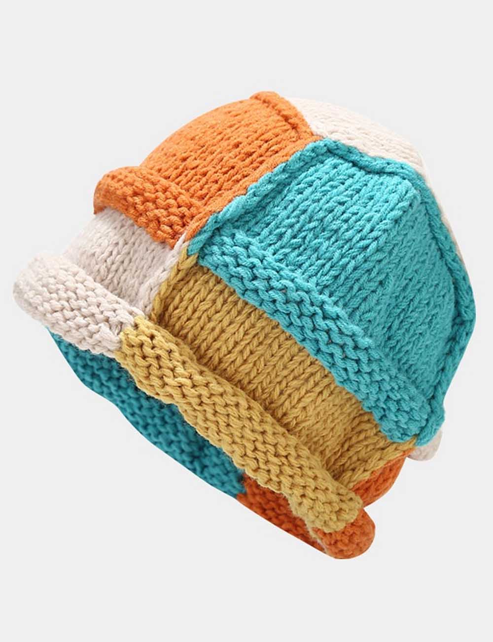 Winter Thermal Color Contrast Handmade Beanie Hat