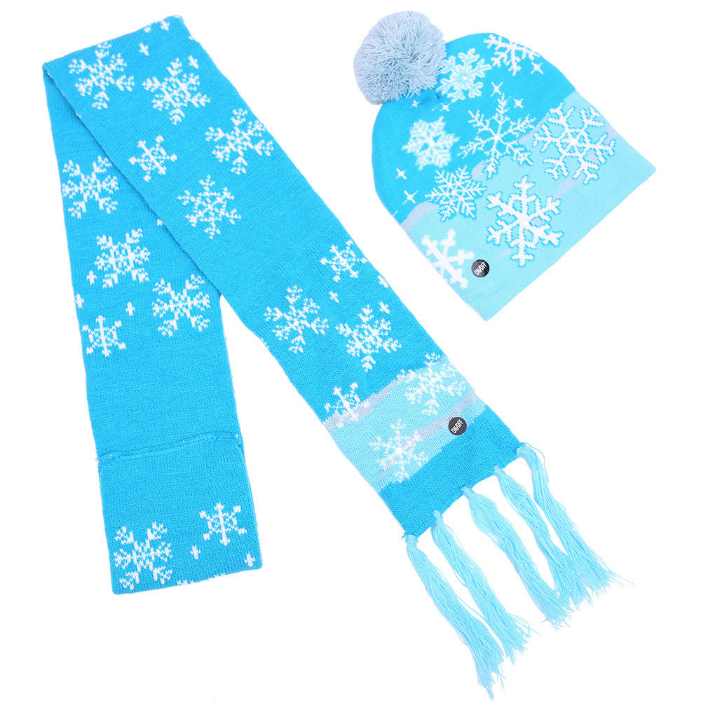 Christmas Ornaments For Adults And Children Christmas Hats Led Knitted Hats With Lights Scarf Color Hair Ball Luminous Hats