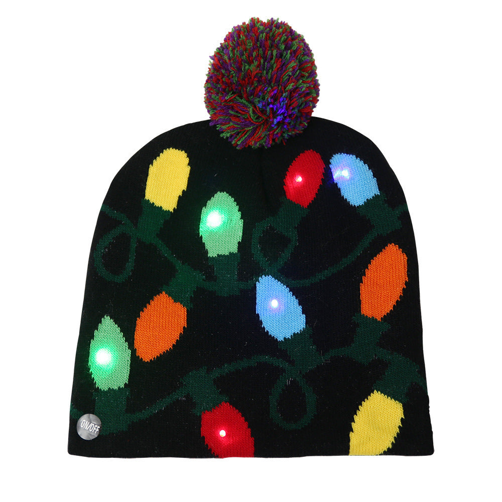 Christmas Ornaments For Adults And Children Christmas Hats Led Knitted Hats With Lights Scarf Color Hair Ball Luminous Hats