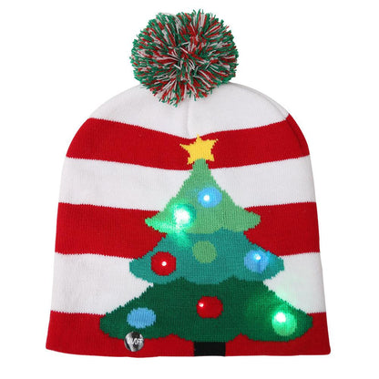 Christmas Ornaments For Adults And Children Christmas Hats Led Knitted Hats With Lights Scarf Color Hair Ball Luminous Hats