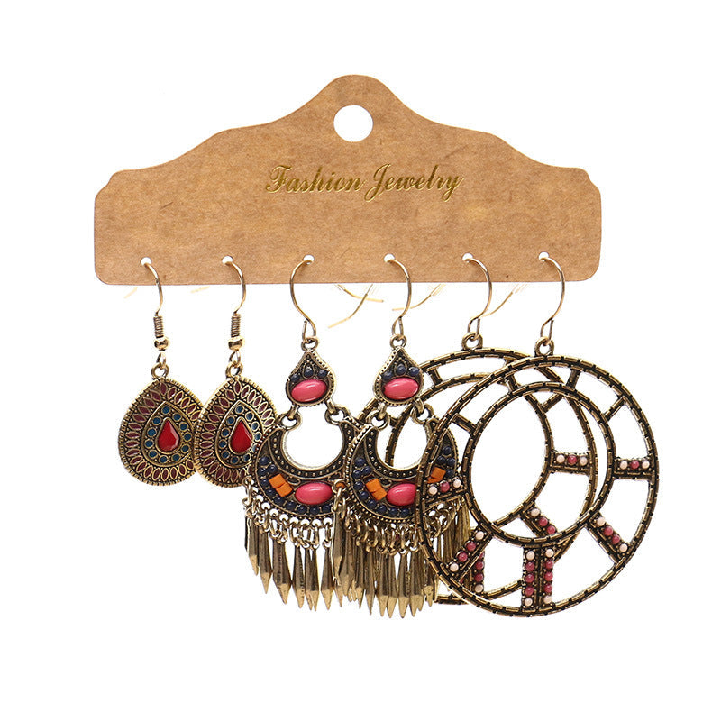Metal Water Drop Earrings Set Vintage Style Jewelry