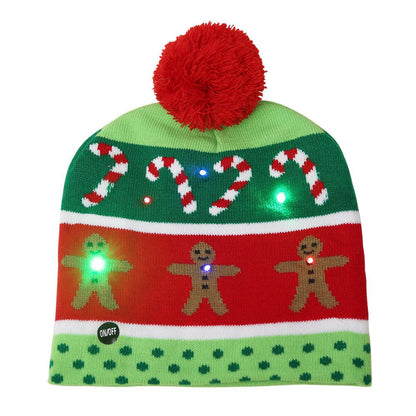 Christmas Ornaments For Adults And Children Christmas Hats Led Knitted Hats With Lights Scarf Color Hair Ball Luminous Hats