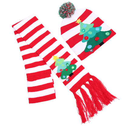 Christmas Ornaments For Adults And Children Christmas Hats Led Knitted Hats With Lights Scarf Color Hair Ball Luminous Hats