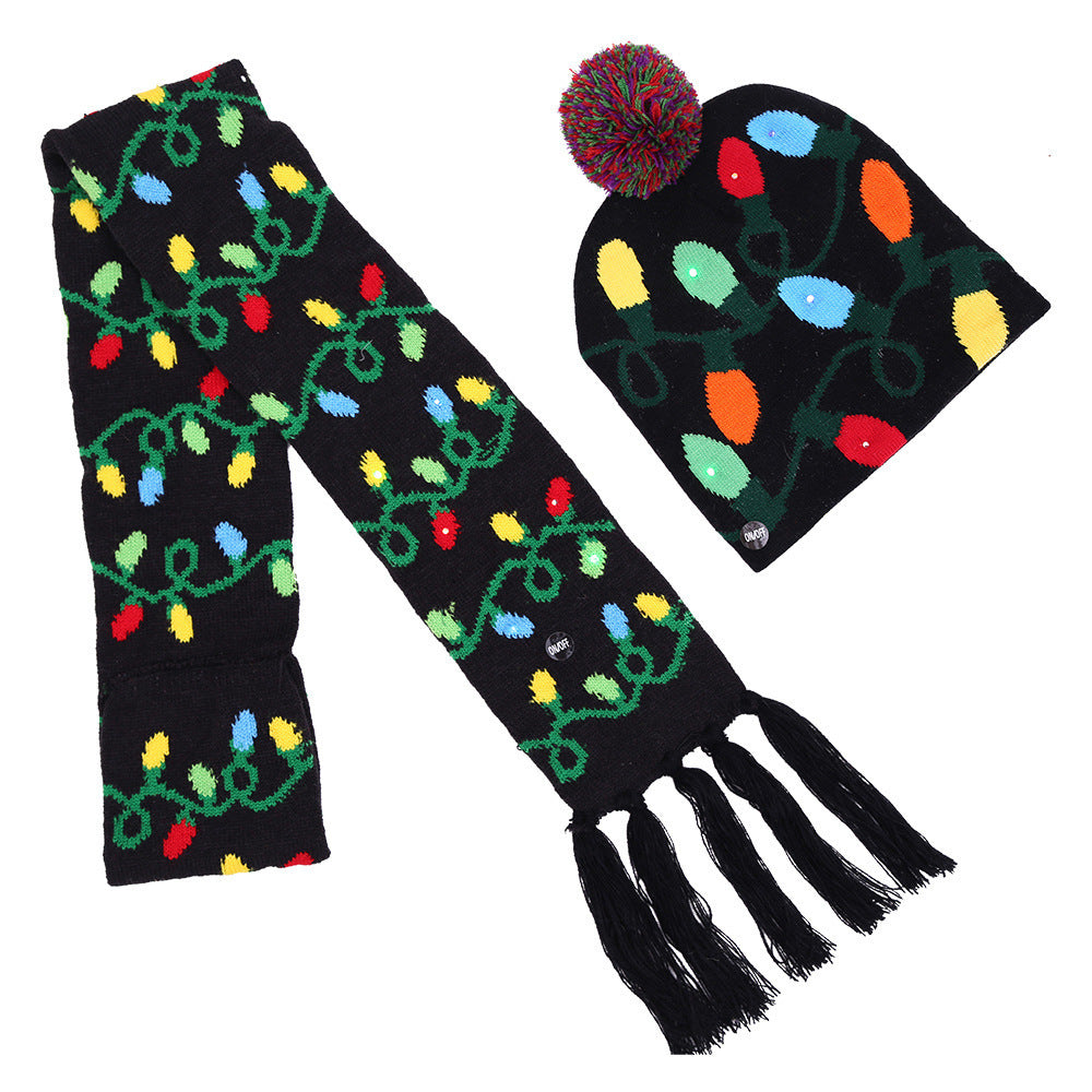 Christmas Ornaments For Adults And Children Christmas Hats Led Knitted Hats With Lights Scarf Color Hair Ball Luminous Hats
