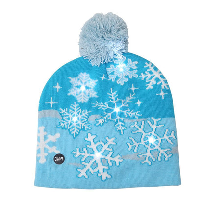 Christmas Ornaments For Adults And Children Christmas Hats Led Knitted Hats With Lights Scarf Color Hair Ball Luminous Hats