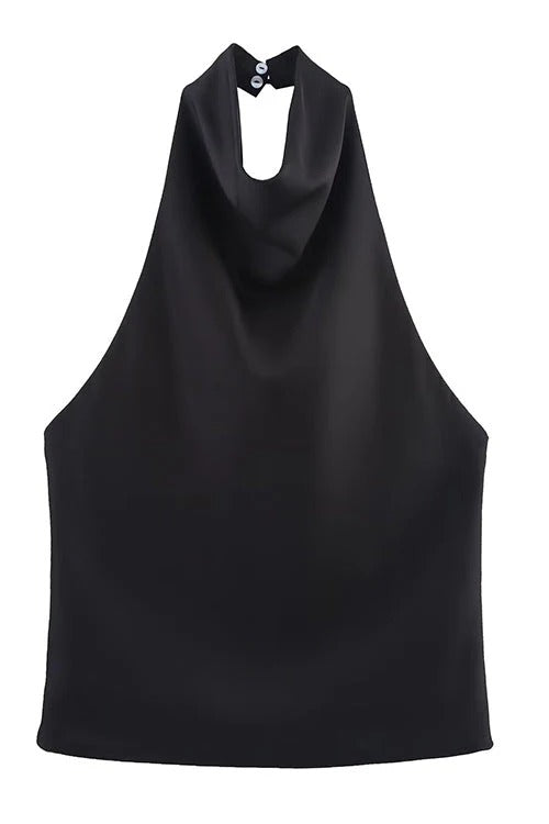 Chic Halter Cowl Neck Sleeveless Satin Top