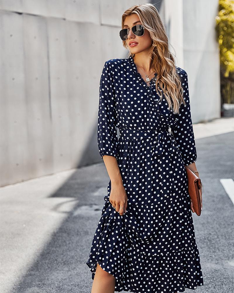 Original Design Innovative Women'S Spring/Summer 2021 Classic Wave Point Print Dress