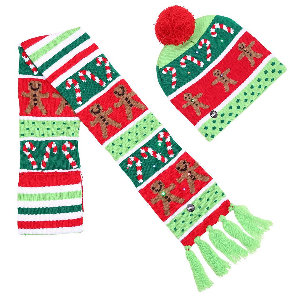 Christmas Ornaments For Adults And Children Christmas Hats Led Knitted Hats With Lights Scarf Color Hair Ball Luminous Hats