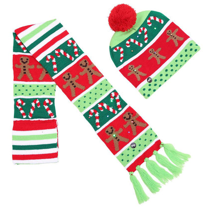 Christmas Ornaments For Adults And Children Christmas Hats Led Knitted Hats With Lights Scarf Color Hair Ball Luminous Hats