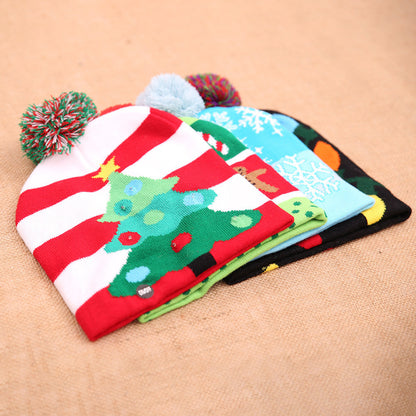 Christmas Ornaments For Adults And Children Christmas Hats Led Knitted Hats With Lights Scarf Color Hair Ball Luminous Hats