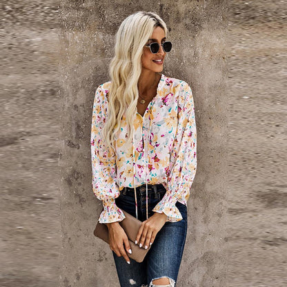 Cardigan Button Floral Chiffon Shirt Women'S Loose Oversized Top