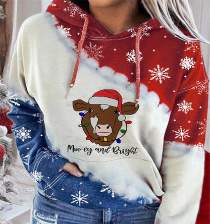 Women'S Snowman Contrast Color Long Sleeve Tie-Dye Hoodie