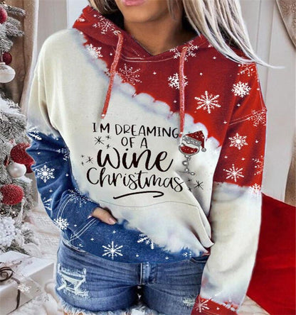 Women'S Snowman Contrast Color Long Sleeve Tie-Dye Hoodie