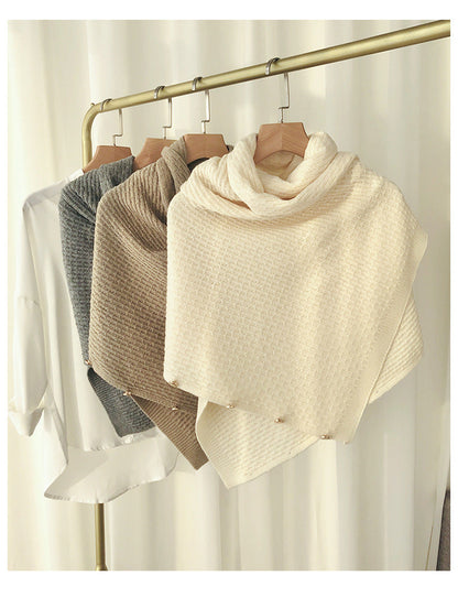Elegant Winter Cozy Knitted Button Cape Scarf