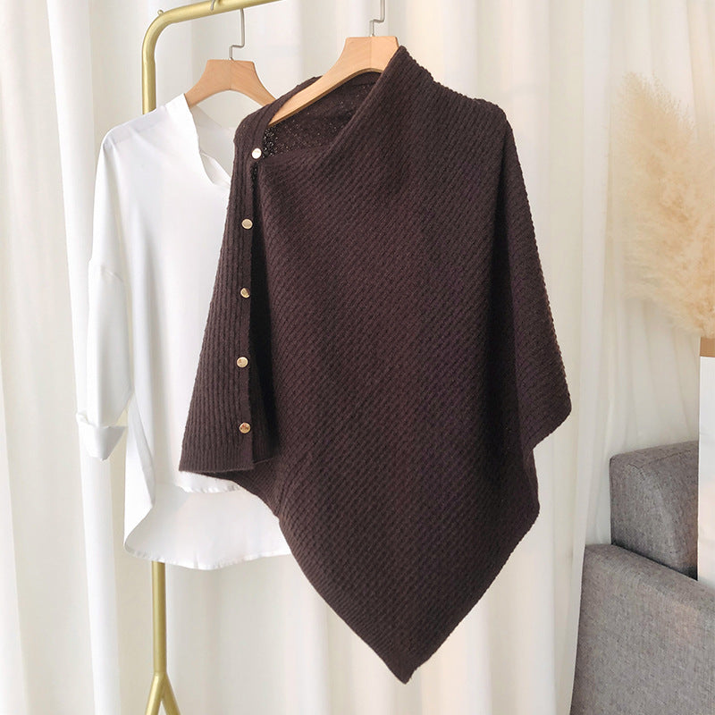Elegant Winter Cozy Knitted Button Cape Scarf