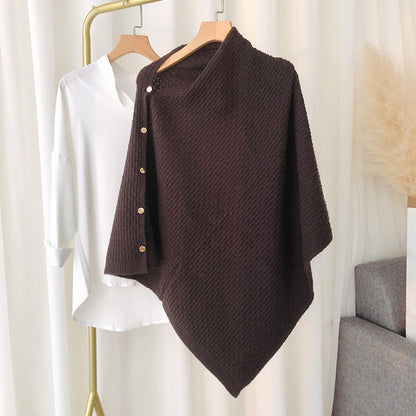 Elegant Winter Cozy Knitted Button Cape Scarf