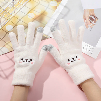 Smiley Face Plush Winter Gloves Touch Screen Outdoor Gloves